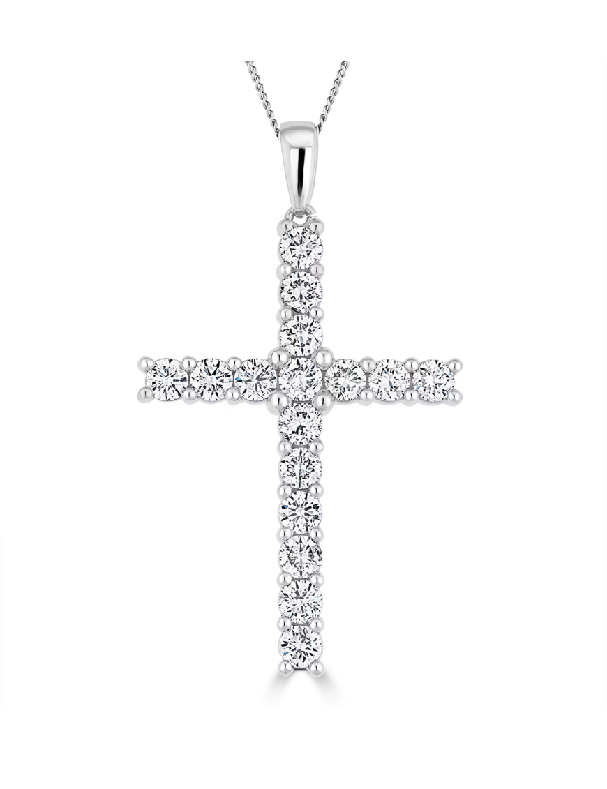2ct Lab Diamond Cross Claw Set Necklace Pendant in 9K White Gold