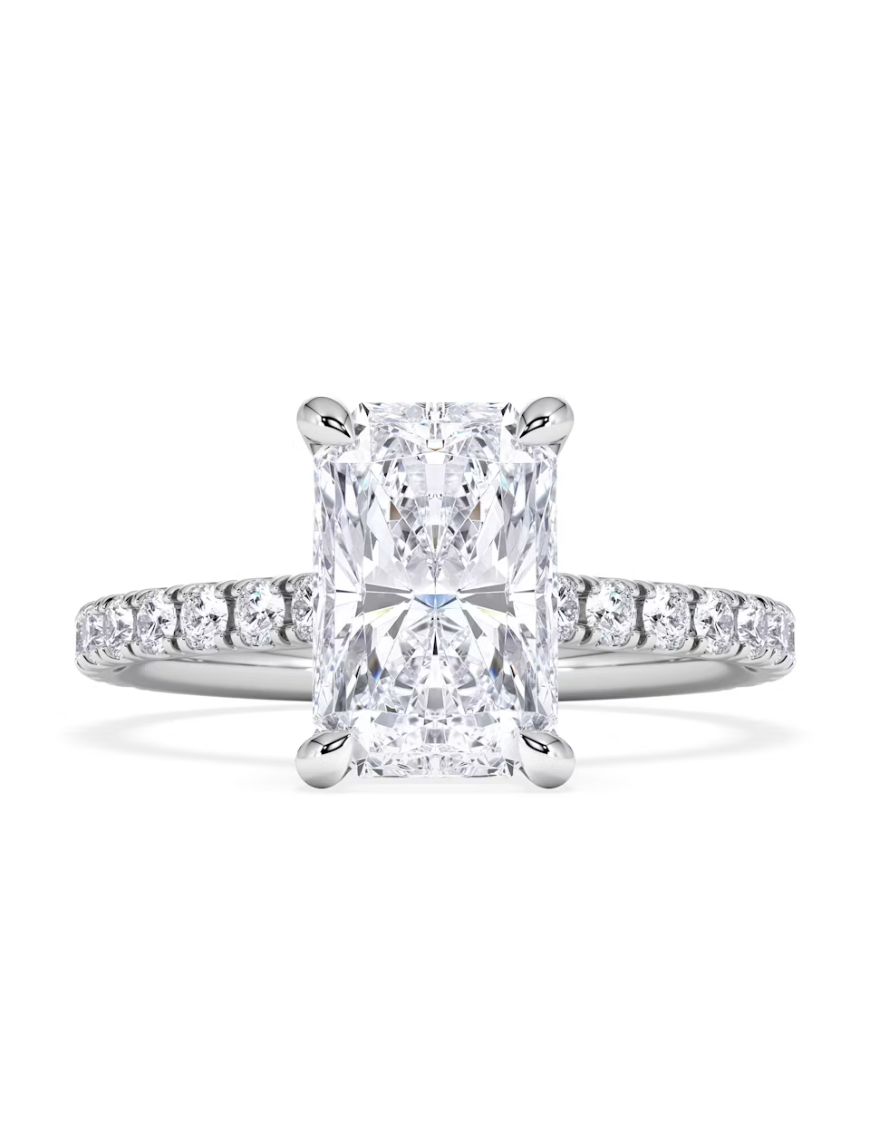 Amora Radiant 2.00ct Hidden Halo Lab Diamond Engagement Ring With Side Stones Set in Platinum
