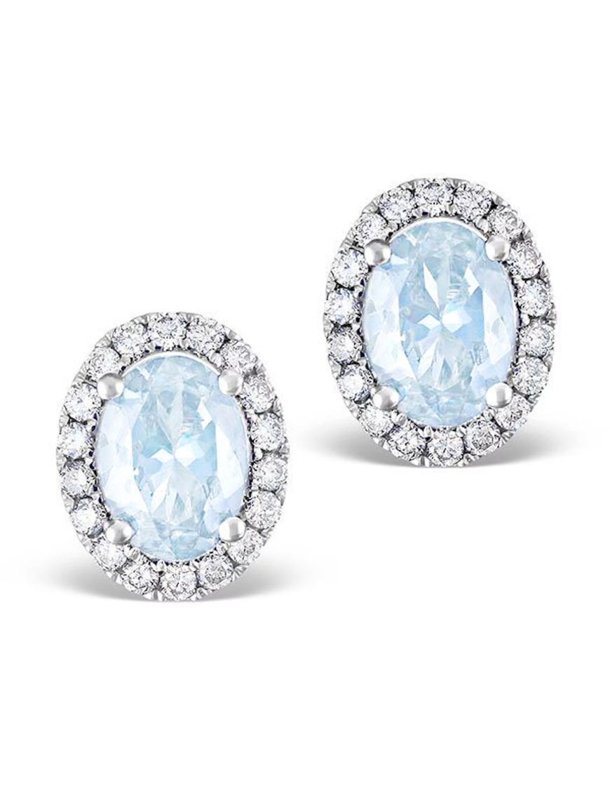 Aquamarine 1.40CT And Diamond 18K White Gold Earrings
