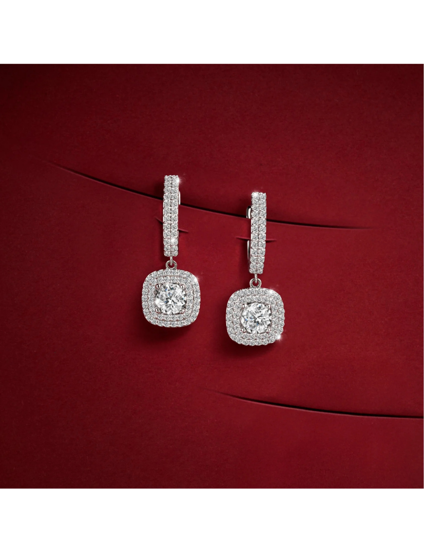 Drops of Square Halo Earrings