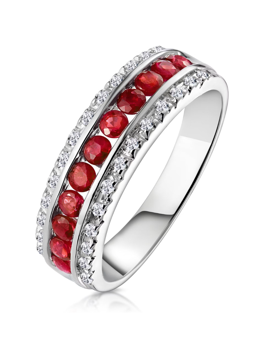 Ruby 0.74ct and Diamond 9K White Gold Ring