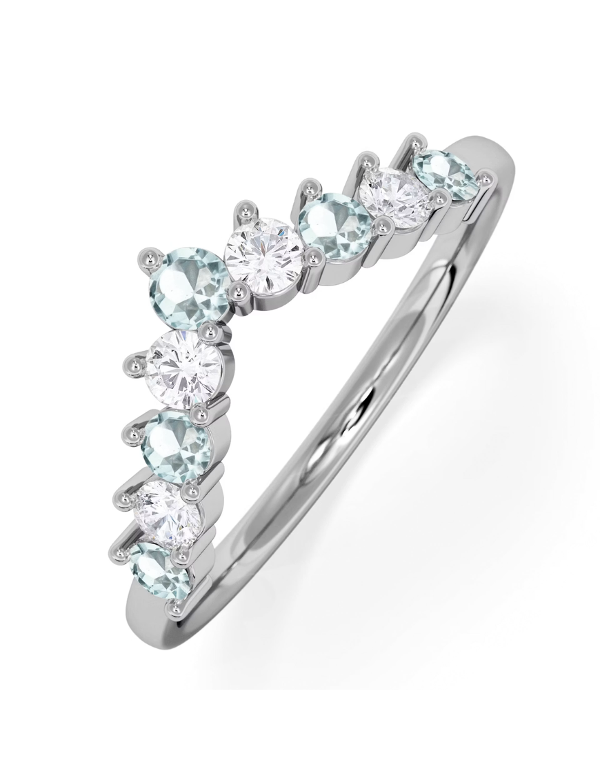 Starlit Aquamarine and Lab Diamond Wishbone Ring in 9K White Gold