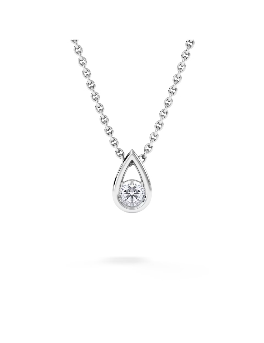 Teardrop Solitaire Round Cut Lab Grown Necklace in Silver